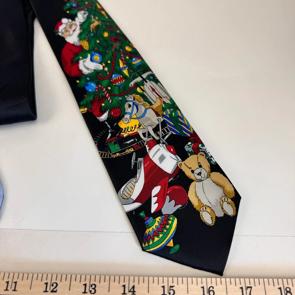 2 Vtg Holiday St Nicks Tie Shop Snowman Shape Santa Christmas Tree Polyester